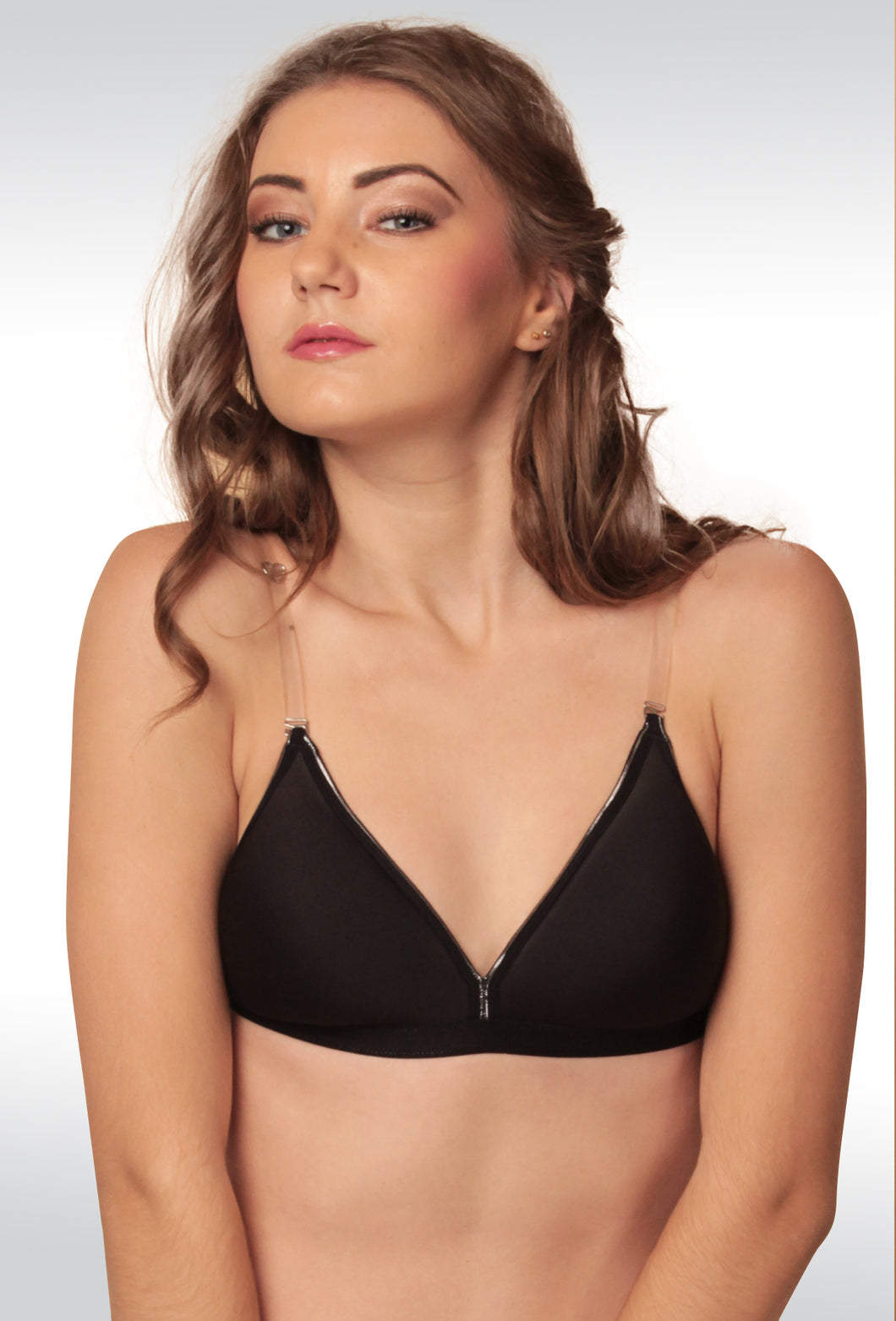 Backless Light Padded Bra With Transparent Back Strap Black