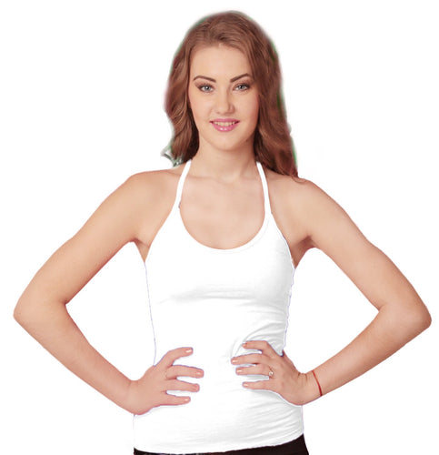 Sona Women'S White Multiway Halter Neck With Free Transparent Strap Camisole