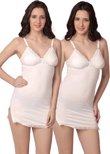 Beauty-Care Girl White Cotton Short Night Dress nighty, Suit Slip & Camise (Pack of 2)