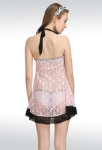 Sona Women Pink Net Lace Design Babydoll Nightwear Teddies Lingerie With Panty
