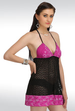 Sona Women Purple Net Lace Design Babydoll Nightwear Teddies Lingerie With Panty