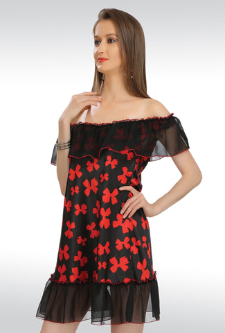 Sona® Women Black Satin Babydoll Nightwear Lingerie dress with Panty (Free Size)