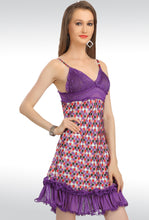 Sona Women Purple Satin Babydoll Nightwear Lingerie dress with Panty
