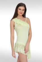Sona Women Green Satin Babydoll Nightwear Lingerie dress with Panty