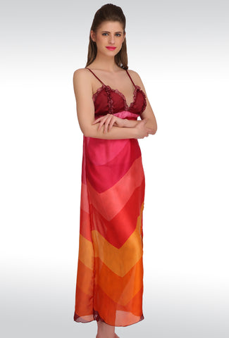 Sona® Women Maroon Satin BabyDoll Nightwear Dresses With Panty (Free Size)