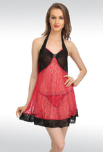 Sona Women Red Net Lace Design Babydoll Nightwaer Teddies Lingerie With Panty