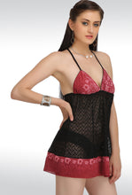 Sona Women Maroon Net Lace Design Babydoll Nightwear Teddies Lingerie With Panty