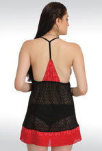 Sona Women Red Net Lace Design Babydoll Nightwear Teddies Lingerie With Panty