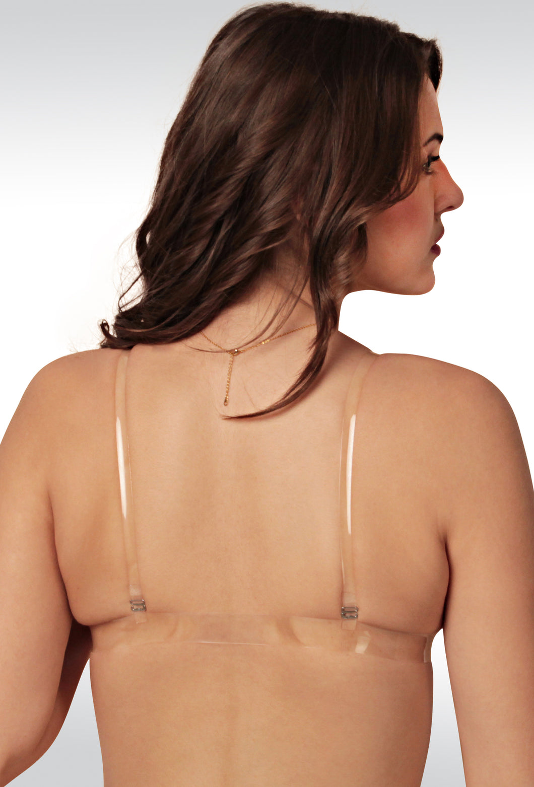 Full coverage backless non padded bra with transparent strap and