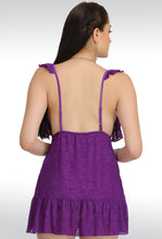 Sona® Women Purple Net Lace Design Babydoll Nightwear With Panty (Free Size)