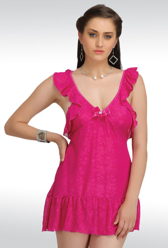 Sona® Women Red Net Lace Design Babydoll Nightwear With Panty (Free Size)