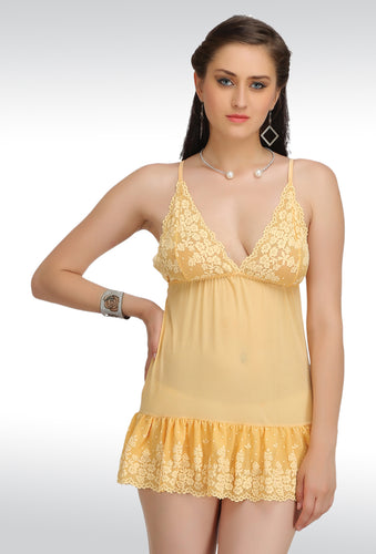Sona® Women Orange Net Babydoll Nightwear Lingerie dress with Panty (Free Size)