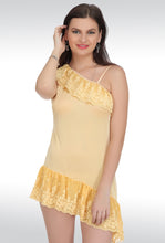 Sona Women Yellow Satin Babydoll Nightwear Lingerie dress with Panty