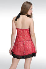 Sona Women Red Net Lace Design Babydoll Nightwaer Teddies Lingerie With Panty