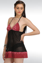 Sona Women Maroon Net Lace Design Babydoll Nightwear Teddies Lingerie With Panty